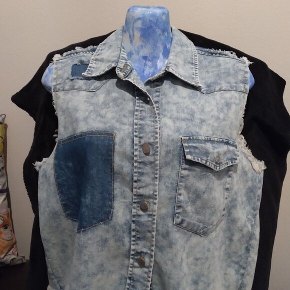 Upcycled Light - weight sleeveless distressed vest - Picture 3 of 8